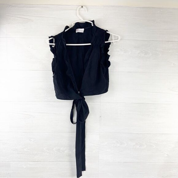 Red Valentino Ruffle Tie Front Cropped Silk Top - Picture 2 of 7